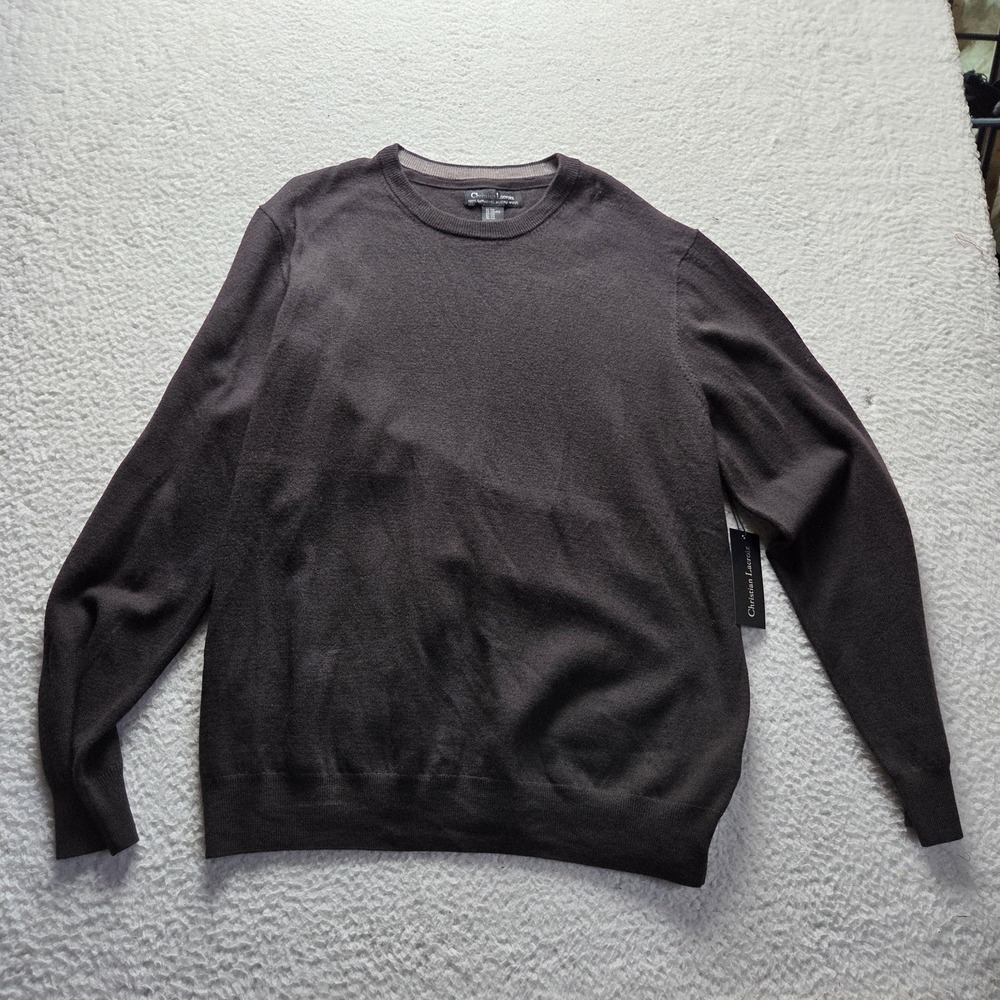 Christian Lacroix Sweater Mens 2XL Brown Merino Wool Crewneck Lightweight Knit